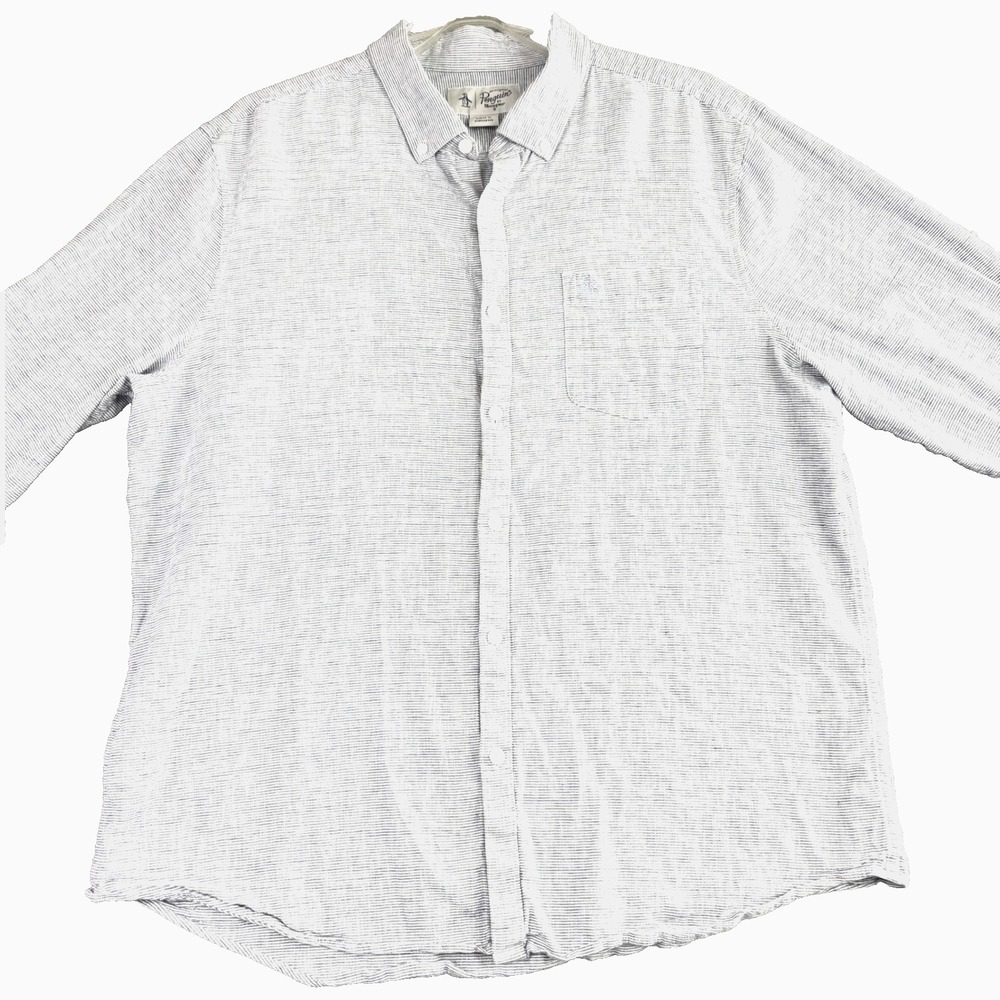 Original Penguin Mens XL Blue Striped Long Sleeve Button Down Shirt Linen Blend